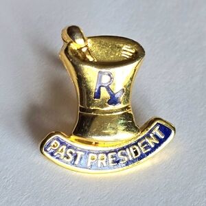 Vintage pharmacy pin Past President mortar pestle blue enamel gold tone
